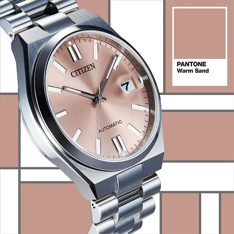 Citizen x Pantone NJ0158-89Y Men's Automatic Watch – Warm Sand Dial with Silver Steel Strap