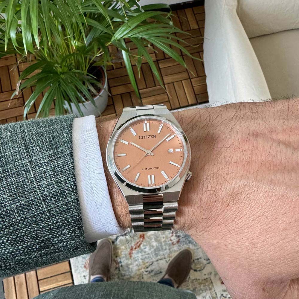 Citizen Tsuyosa Automatic Salmon Orange Dial Silver Steel Strap Watch For Men - NJ0159-86Z