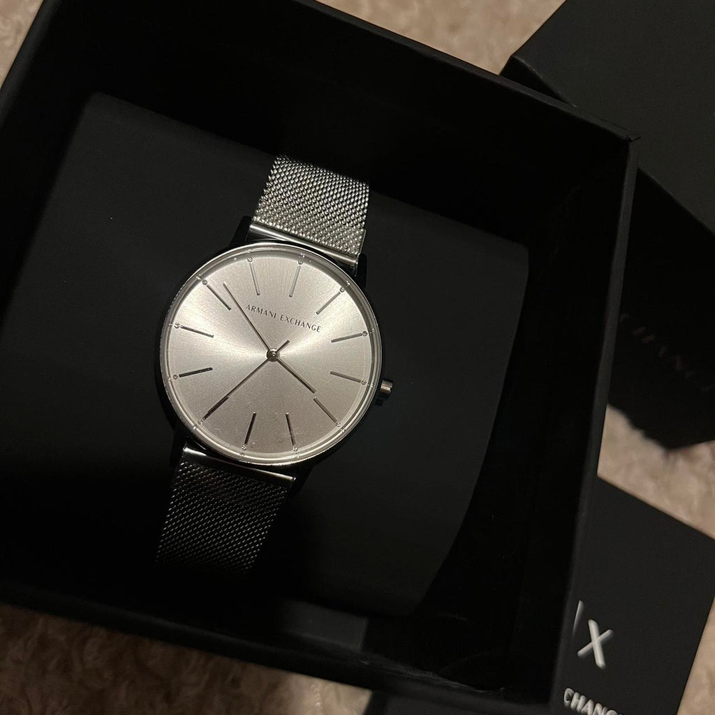 Armani Exchange Lola AX5535 Women's Analog Watch – Silver Dial with Matching Silver Mesh Strap