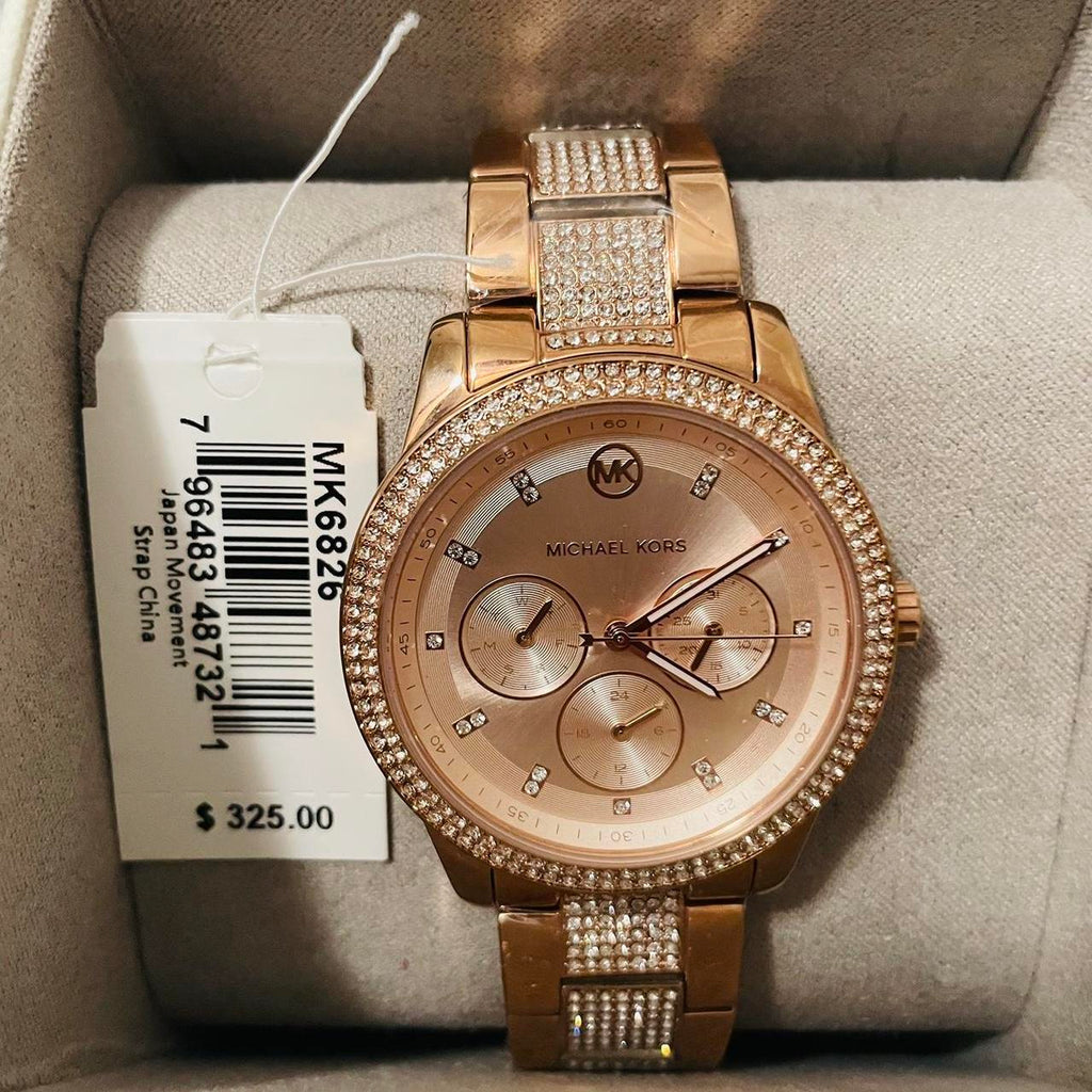 Michael Kors Tibby Chronograph Crystals Rose Gold Dial Rose Gold Steel Strap Watch For Women - MK6826