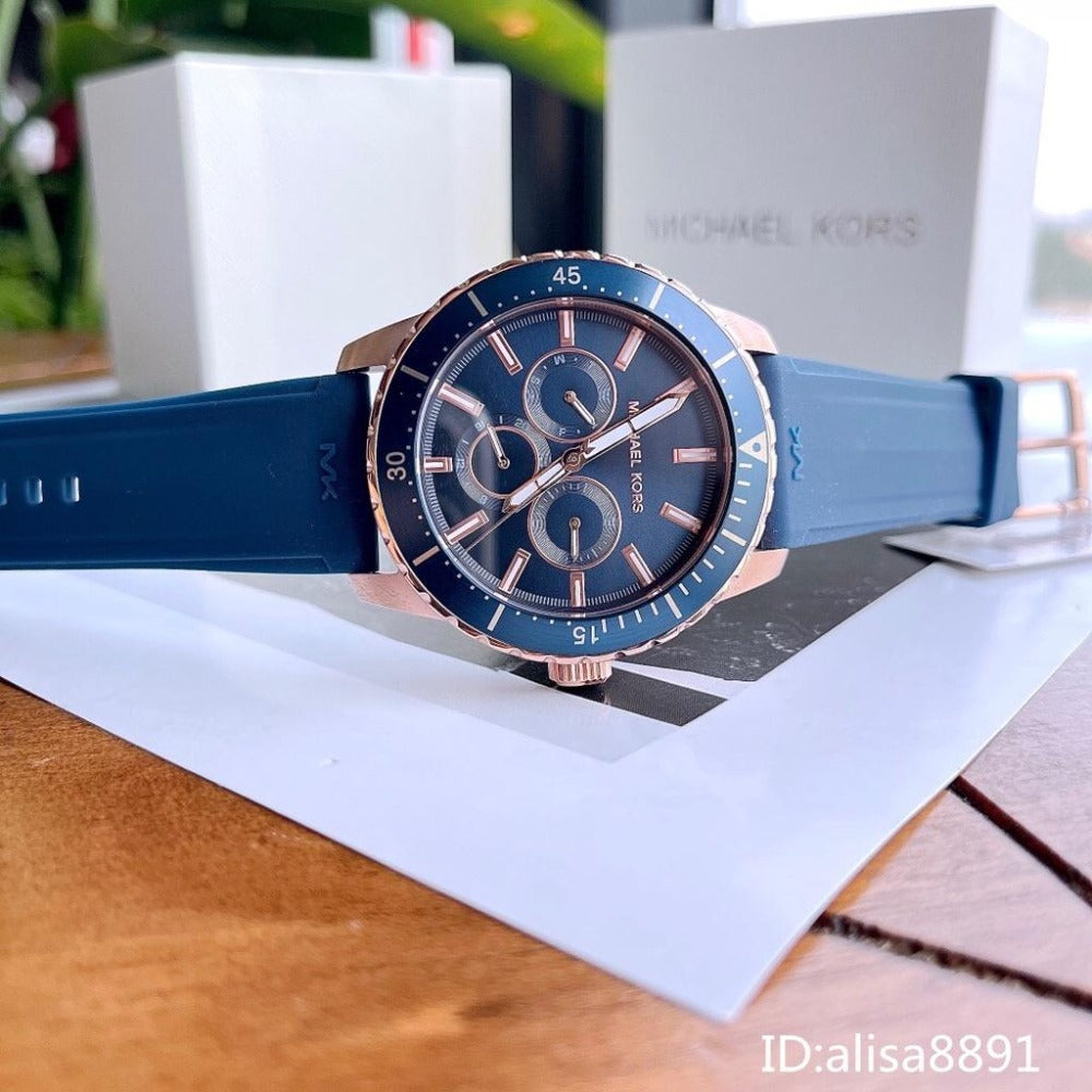 Michael Kors Cunningham Multifunction Blue Dial Blue Rubber Strap Watch For Men - MK7163