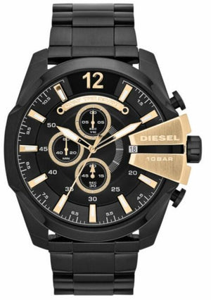 Diesel Mega Chief Chronograph Black Dial Black Steel Strap Watch For Men - DZ4338