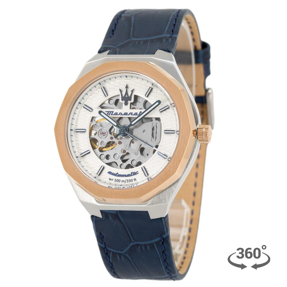 Maserati Stile Automatic Limited Edition White Dial Blue Leather Strap Watch For Men - R8821142001