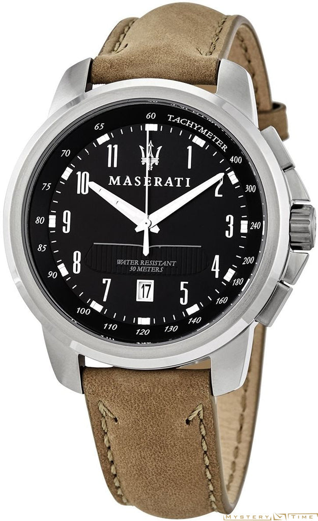 Maserati Successo Black Dial Beige Leather Strap Watch For Men - R8851121004