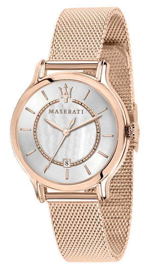 Maserati Epoca Mother of Pearl Dial Rose Gold Mesh Strap Watch For Women - R8853118506