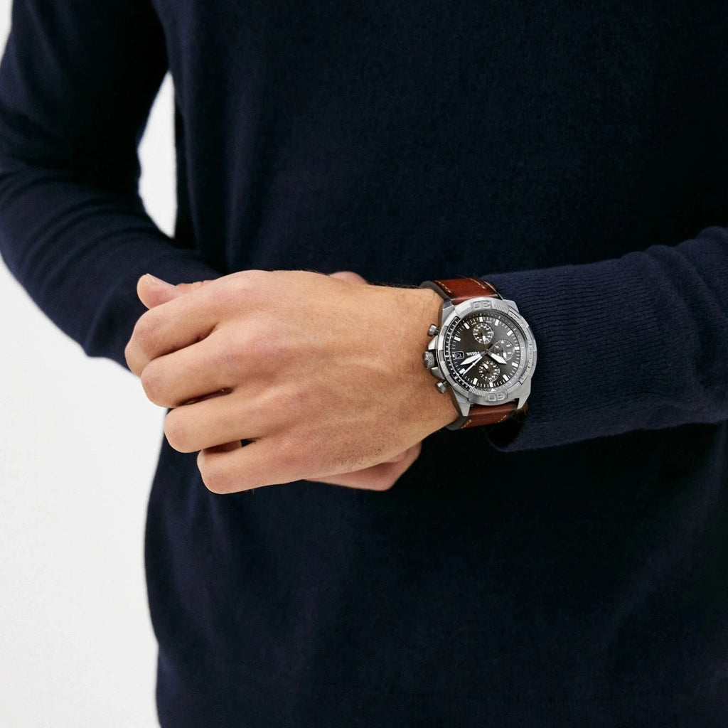 Fossil FS5855 Bronson Chronograph Men’s Watch – Grey Dial with Brown Leather Strap