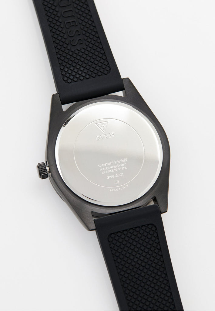 Guess Connoisseur Black Dial Black Silicone Strap Watch For Men - GW0335G1
