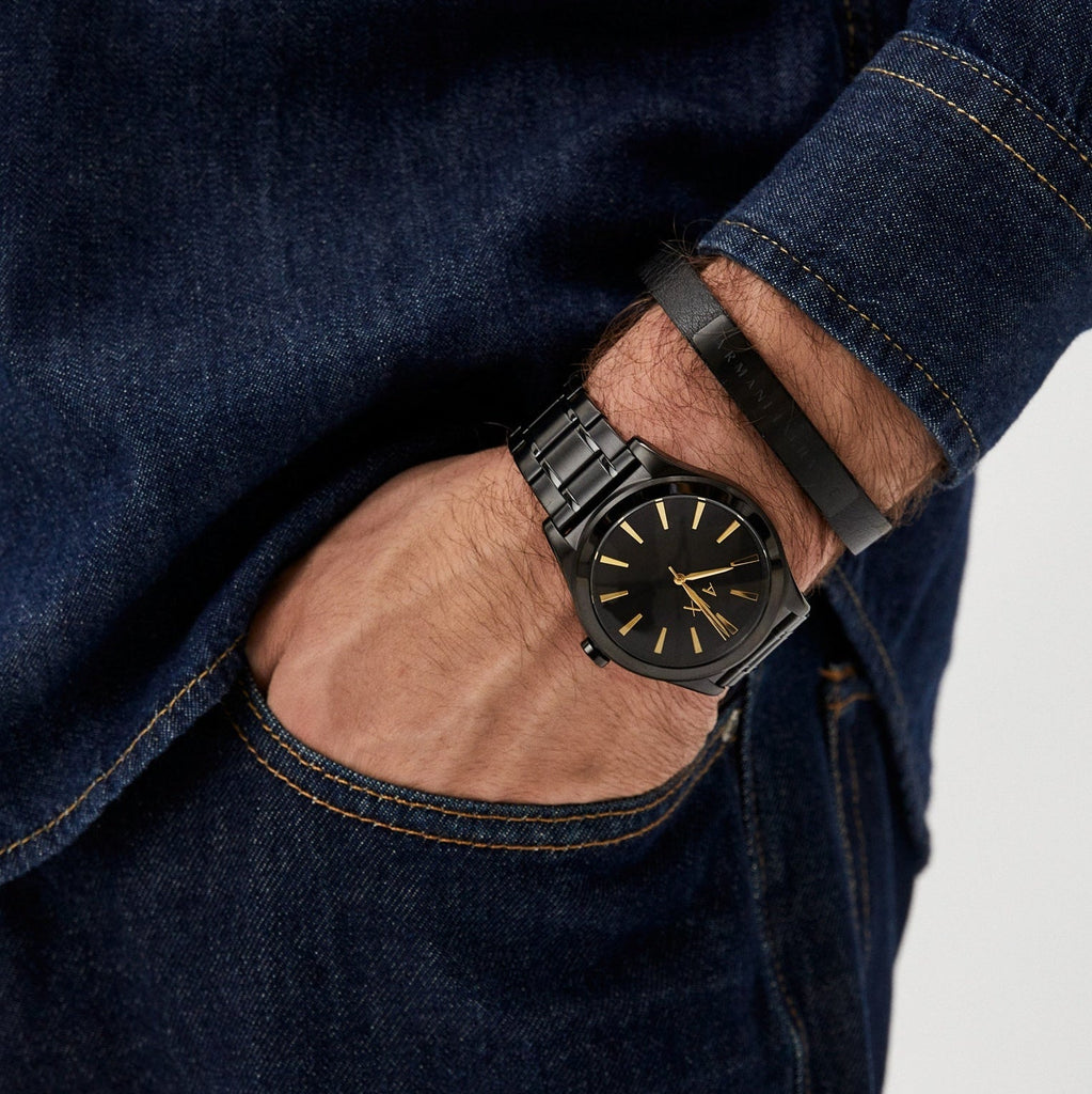 Armani Exchange Nico AX7102 Men's Analog Watch – Bold Black Dial with Black Stainless Steel Strap