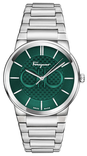 Salvatore Ferragamo Sapphire Bracelet Green Dial Silver Steel Strap Watch For Men - SFHP01224