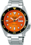 Seiko 5 Sports SRPD59K1 Automatic Men's Watch – Orange Dial & Silver Stainless Steel Bracelet