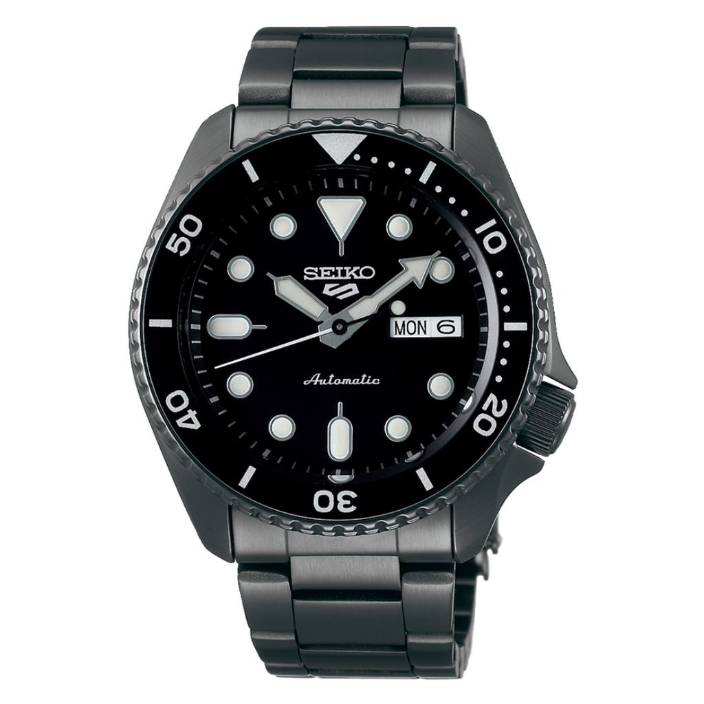 Seiko 5 Sports Automatic Black Dial Black Steel Strap Watch For Men - SRPD65K1