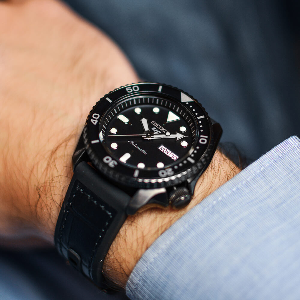 Seiko 5 Sports SRPD65K3 Automatic Men's Watch – Black Dial & Black Silicone Strap