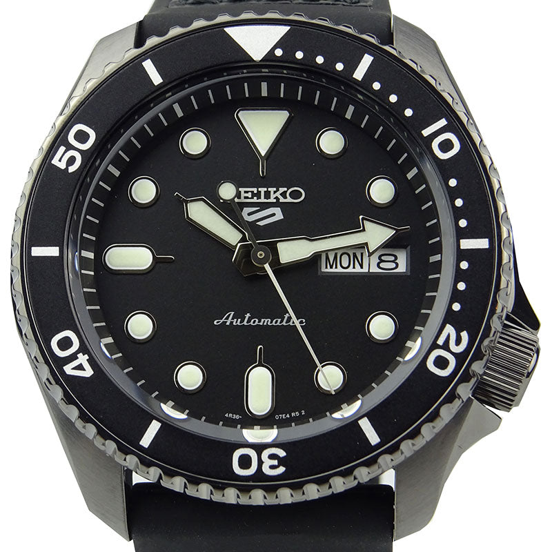 Seiko 5 Sport Automatic Black Dial Black Silicone Strap Watch For Men - SRPD65K3