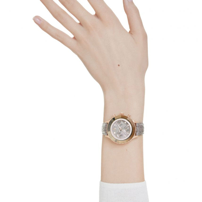 Swarovski Octea Chrono Grey Dial Grey Leather Strap Watch for Women - 5671153