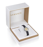 Versace Virtus Quartz White Dial Black Leather Strap Watch For Women - VET300421