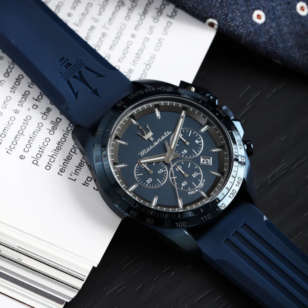 Maserati SFIDA Chronograph Blue Dial Blue Steel Strap Watch For Men - R8873640023