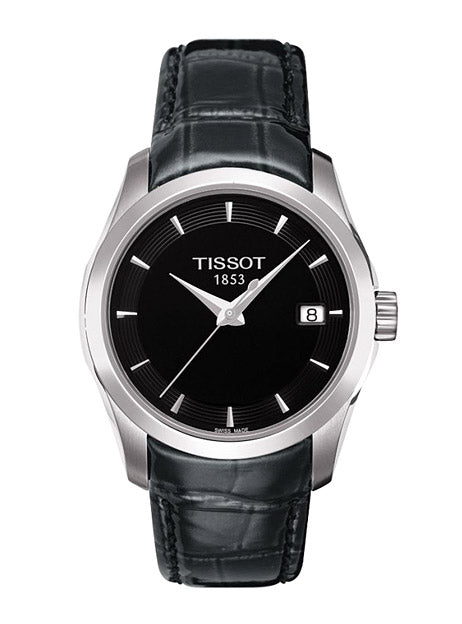 Tissot T Trend Couturier Black Dial Black Leather Strap Watch For Women - T035.210.16.051.00