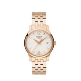 Tissot T Classic Tradition Lady White Dial Rose Gold Steel Strap Watch for Women - T063.210.33.037.00