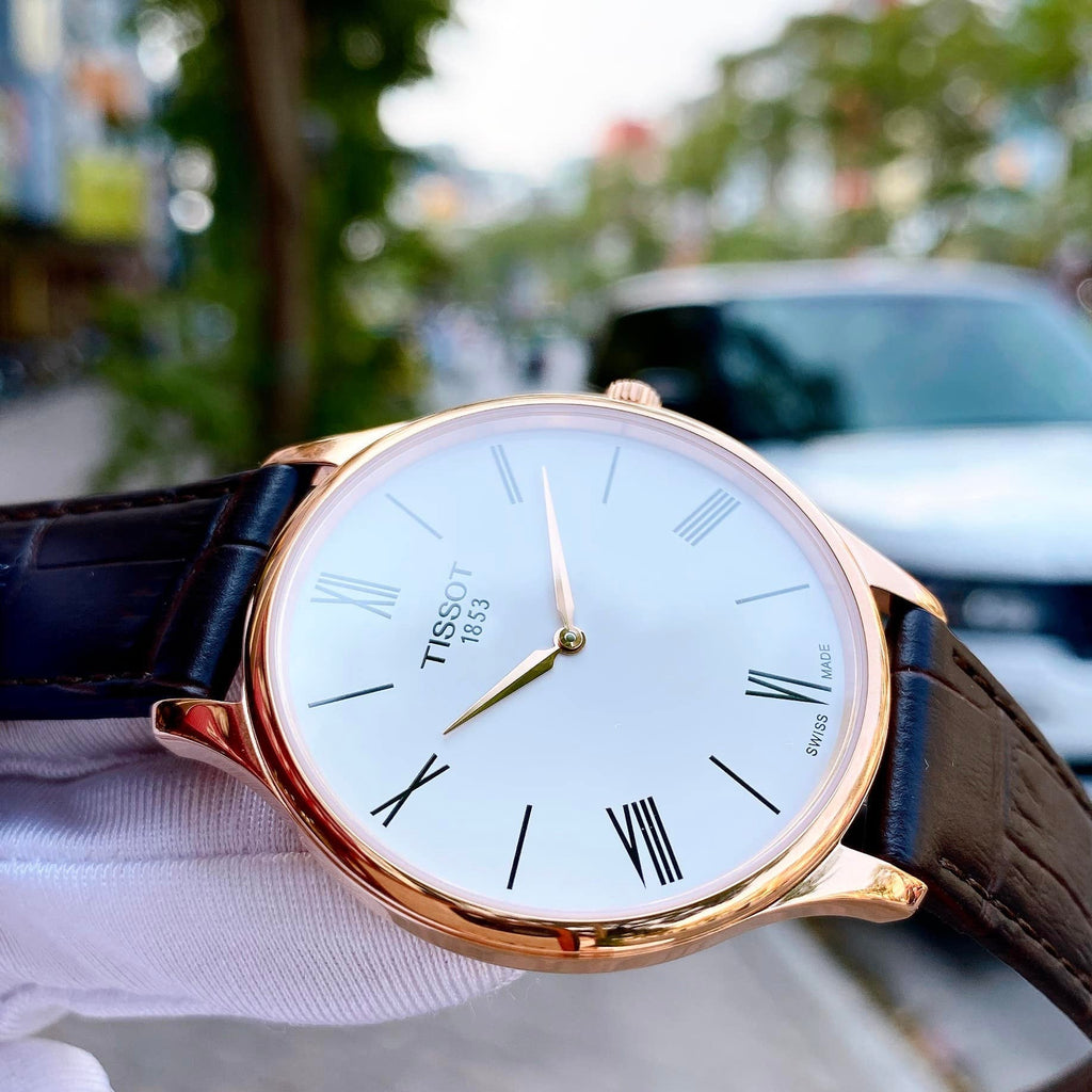 Tissot Tradition 5.5 White Dial Brown Leather Strap Watch for Men - T063.409.36.018.00