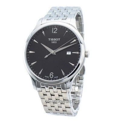 Tissot T Classic Tradition Black Dial Silver Steel Strap Watch For Men - T063.610.11.057.00