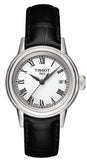 Tissot T085.210.16.013.00 T Classic Carson Quartz Women's Watch – White Dial & Black Leather Strap