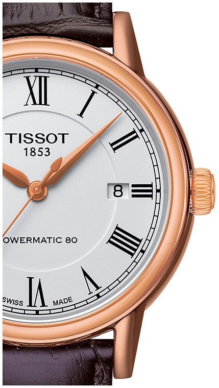 Tissot T Classic Carson Powermatic 80 White Dial Brown Leather Strap Watch for Men - T085.407.36.013.00