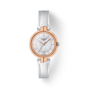 Tissot T Lady Flamingo Mother of Pearl White Dial White Leather Strap Watch For Women - T094.210.26.111.01