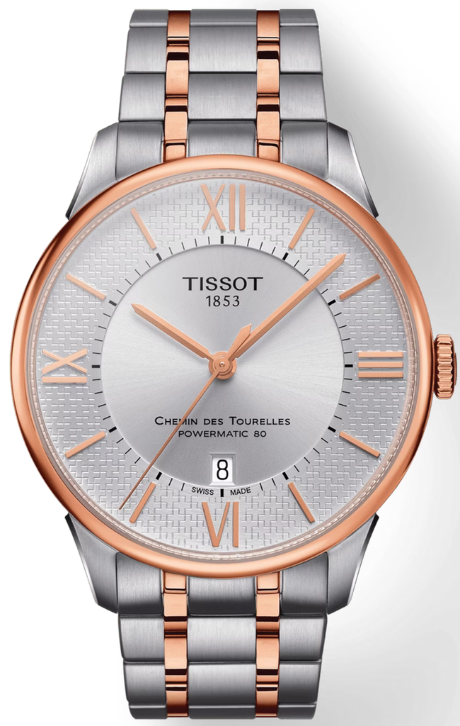 Tissot Chemin des Tourelles Powermatic 80 Helvetic Pride Silver Dial Two Tone Steel Strap Watch for Men - T099.407.22.038.01