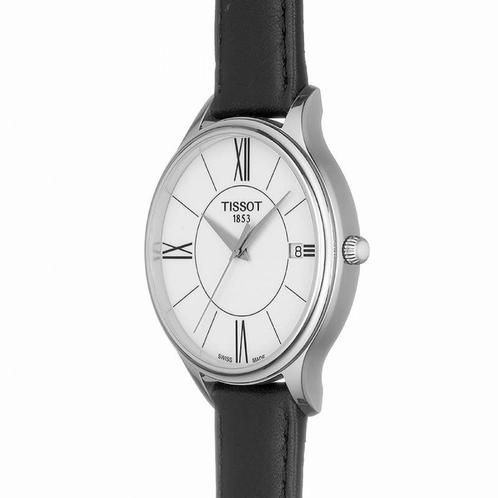Tissot Bella Ora Round White Dial Black Leather Strap Watch For Women - T103.210.16.018.00