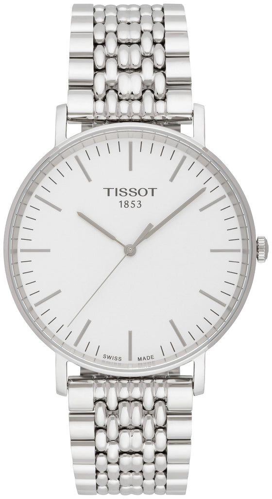 Tissot T Classic Everytime Large White Dial Silver Steel Strap Watch for Men - T109.610.11.031.00