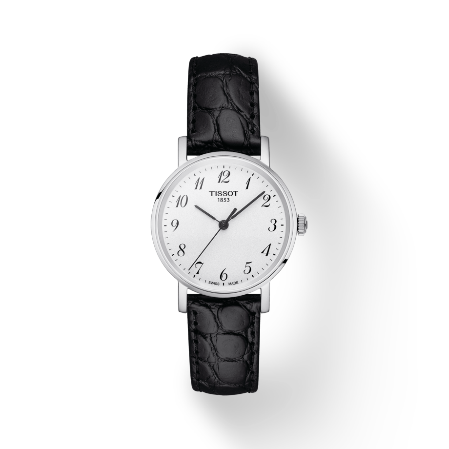 Tissot Everytime Small White Dial Black Leather Strap Watch For Women - T109.210.16.032.00