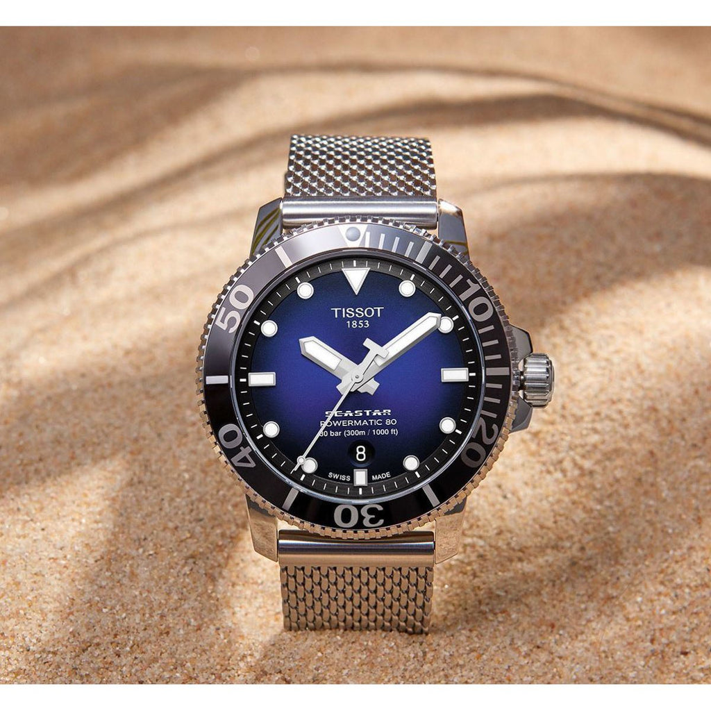 Tissot Seastar 1000 Powermatic 80 Blue Dial SIlver Mesh Bracelet Watch For Men - T120.407.11.041.02