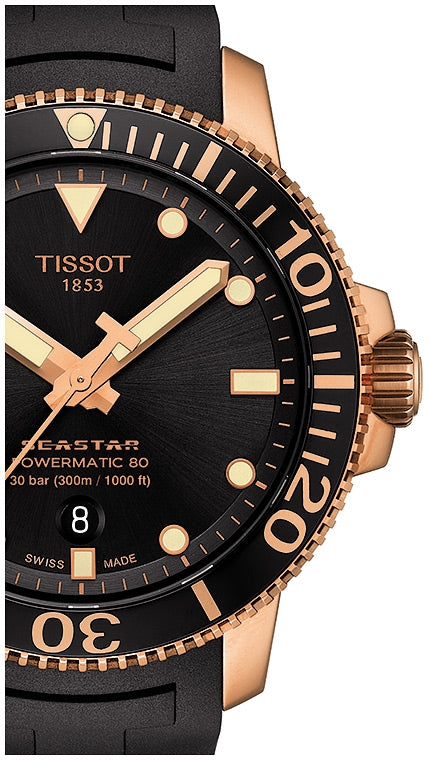 Tissot Seastar 1000 Powermatic 80 Black Dial Black Rubber Strap Watch for Men - T120.407.37.051.01