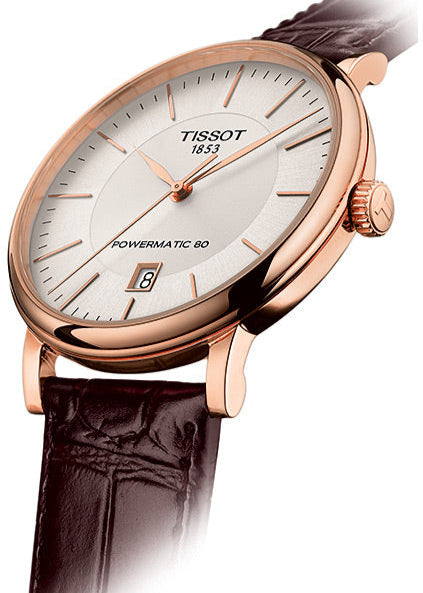 Tissot Carson Premium Powermatic 80 White Dial Brown Leather Strap Watch For Men - T122.407.36.031.00