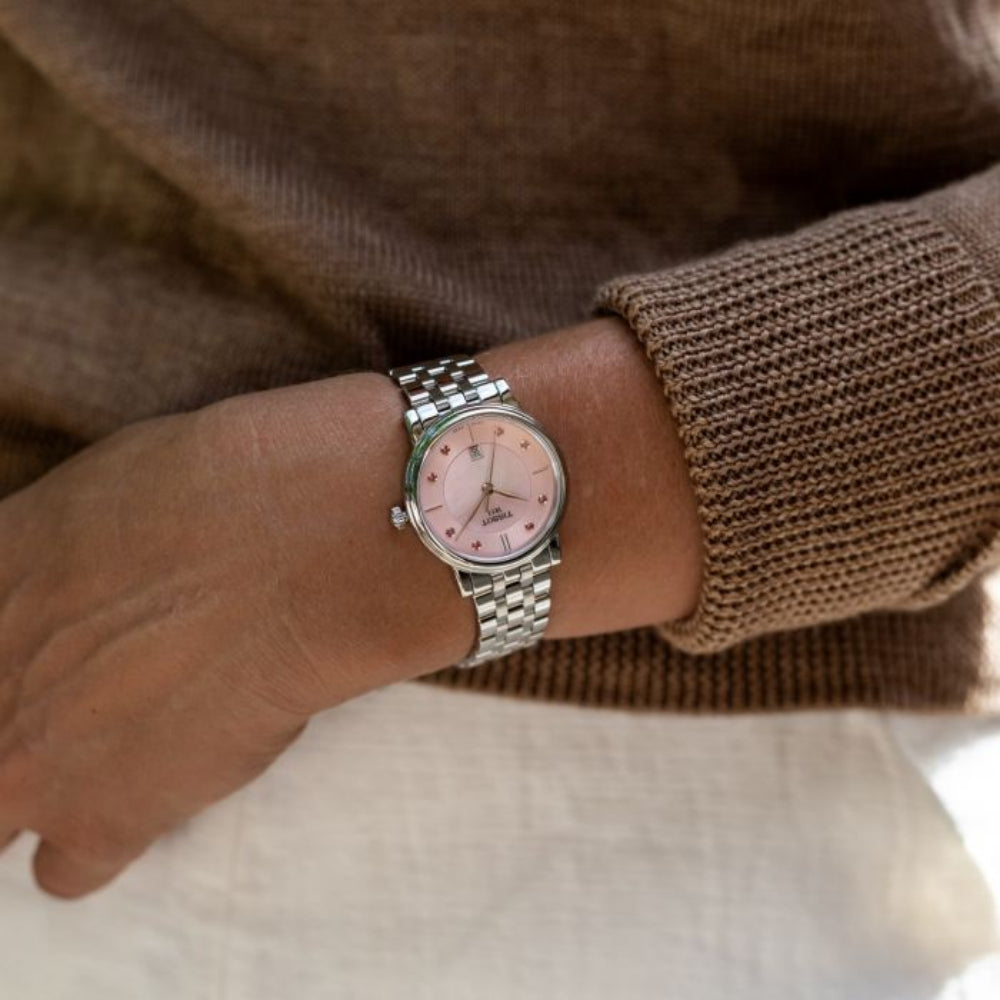 Tissot Carson Premium Lady Mother of Pearl Pink Dial Silver Steel Strap Watch For Women - T122.210.11.159.00