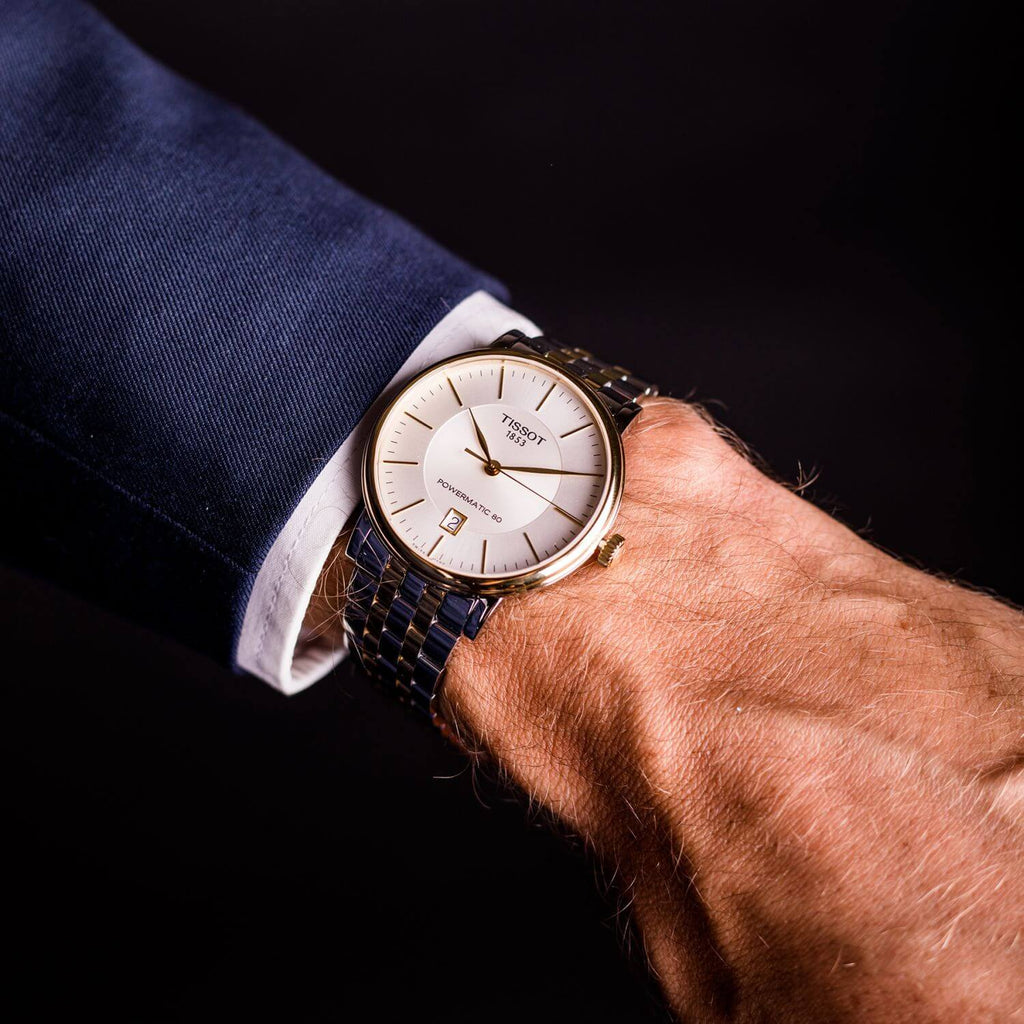 Tissot Carson Premium Powermatic 80 White Dial Two Tone Steel Strap Watch For Men - T122.407.22.031.00