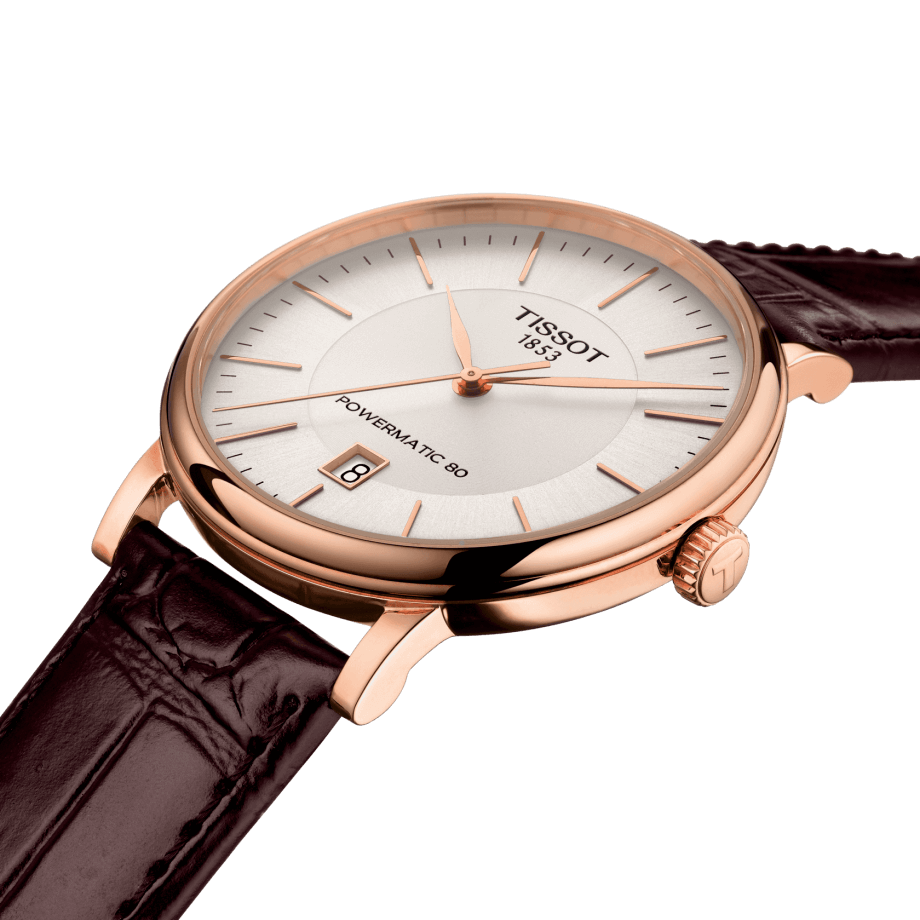 Tissot Carson Premium Powermatic 80 White Dial Brown Leather Strap Watch For Men - T122.407.36.031.00
