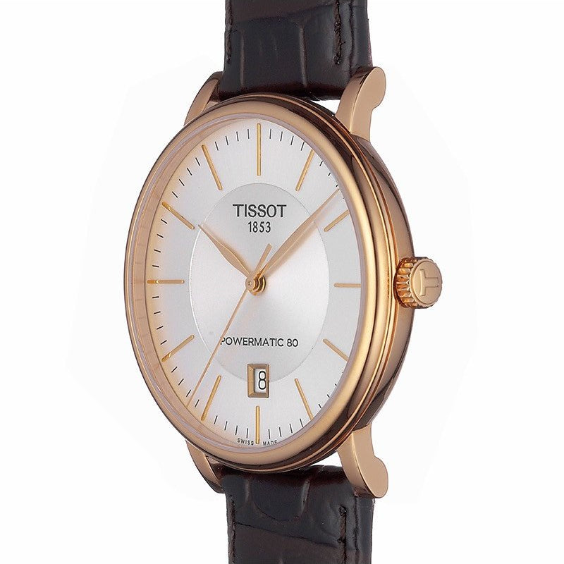 Tissot Carson Premium Powermatic 80 White Dial Brown Leather Strap Watch For Men - T122.407.36.031.00