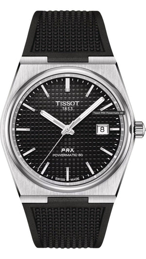 Tissot PRX Powermatic 80 Black Dial Black Rubber Strap Watch for Men - T137.407.17.051.00