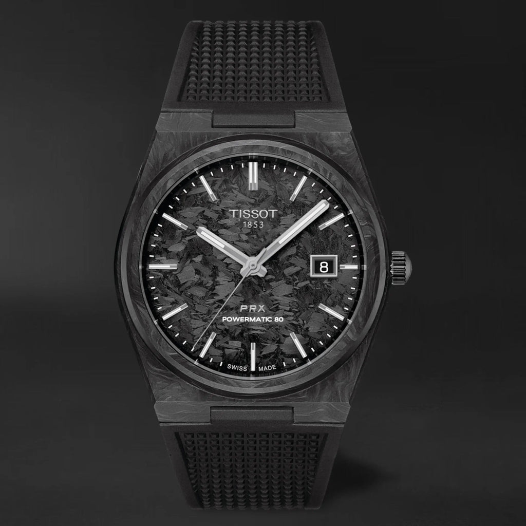 Tissot PRX Powermatic 80 Carbon Black Dial Black Rubber Strap Watch for Men - T137.907.97.201.00