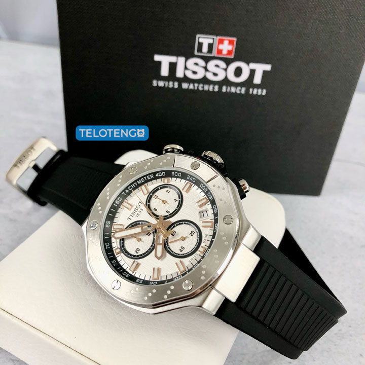 Tissot T141.417.17.011.00 T-Race Chronograph Men’s Watch – White Dial & Black Rubber Strap
