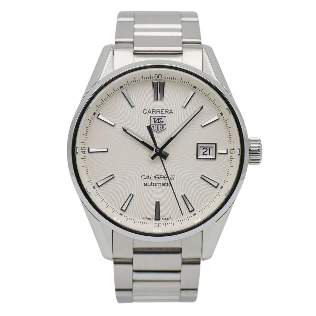 Tag Heuer Carrera Automatic Caliber 5 White Dial Silver Steel Strap Watch for Men - WAR211B.BA0782