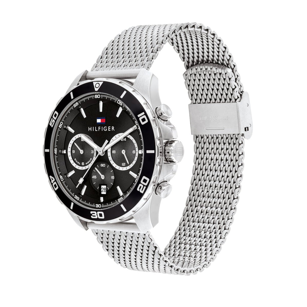 Tommy Hilfiger Jordan Chronograph Black Dial Silver Mesh Strap Watch For Men - 1792092