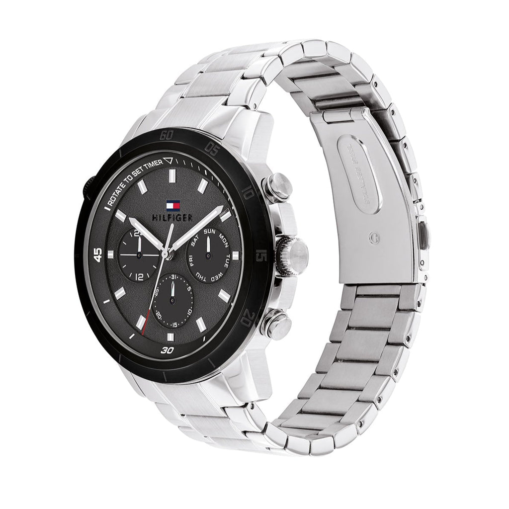 Tommy Hilfiger Troy Chronograph Grey Dial Silver Steel Strap Watch For Men - 1792106