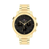 Tommy Hilfiger Troy Chronograph Black Dial Gold Steel Strap Watch For Men - 1792109