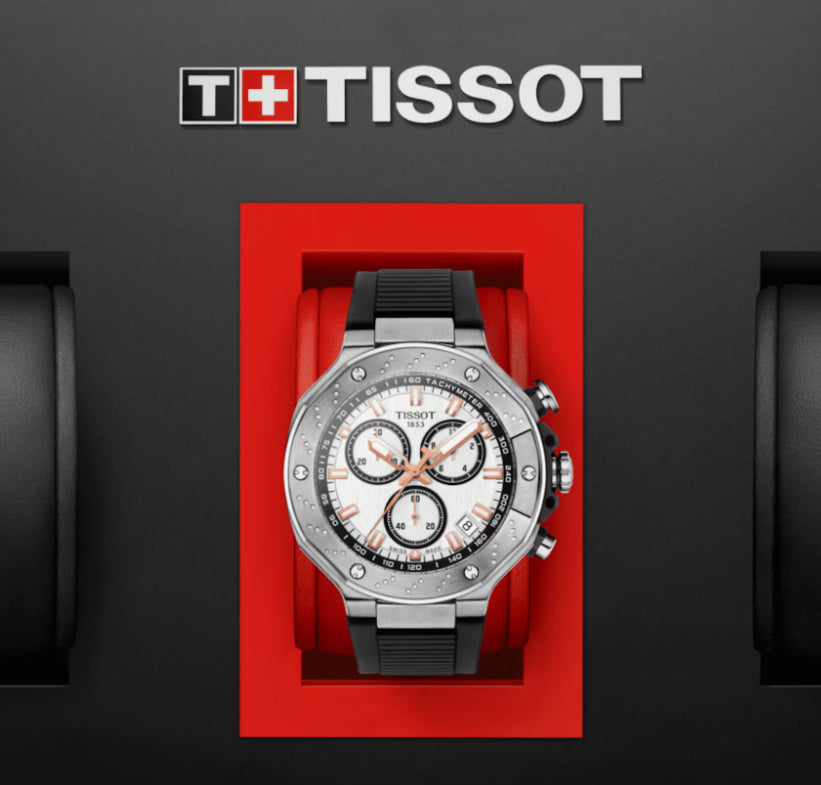 Tissot T141.417.17.011.00 T-Race Chronograph Men’s Watch – White Dial & Black Rubber Strap