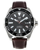 Tag Heuer Aquaracer Caliber 5 Black Dial Brown Leather Strap Watch for Men - WAY201M.FC6474