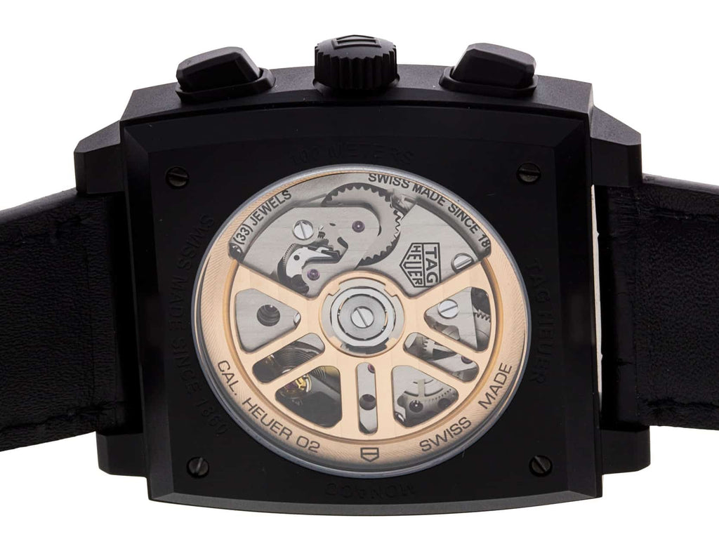 Tag Heuer Monaco Automatic Chronograph Black Dial Black Leather Strap Watch for Men - CBL2180.FC6497