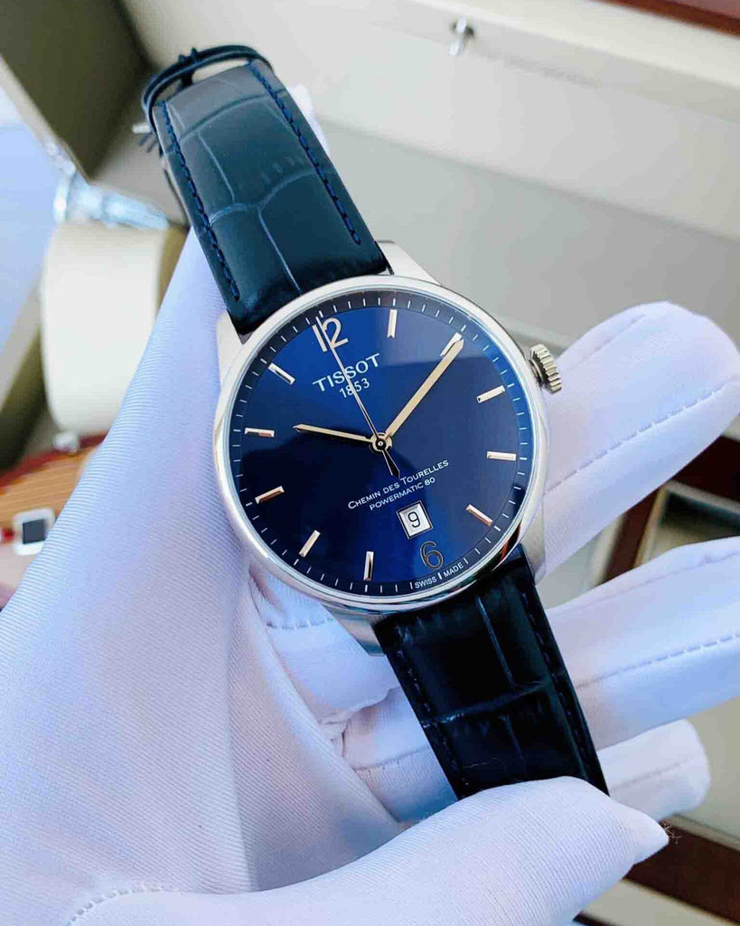 Tissot Chemin Des Tourelles Powermatic 80 Blue Dial Blue Leather Strap Watch for Men - T099.407.16.047.00