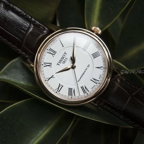 Tissot T Classic Carson Powermatic 80 White Dial Brown Leather Strap Watch for Men - T085.407.36.013.00